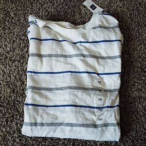GAP Boy's Long Sleeve Tee White Gray Blue Striped Shirt Size XXL